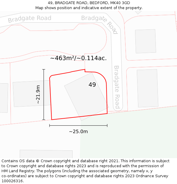 49, BRADGATE ROAD, BEDFORD, MK40 3GD: Plot and title map