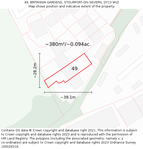 49, BRITANNIA GARDENS, STOURPORT-ON-SEVERN, DY13 9NZ: Plot and title map