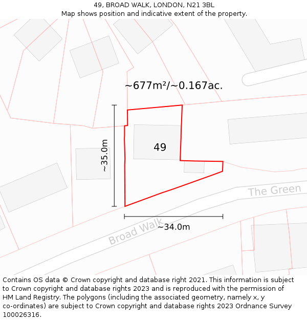 49, BROAD WALK, LONDON, N21 3BL: Plot and title map
