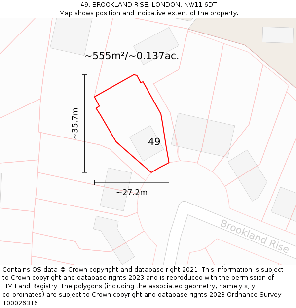 49, BROOKLAND RISE, LONDON, NW11 6DT: Plot and title map