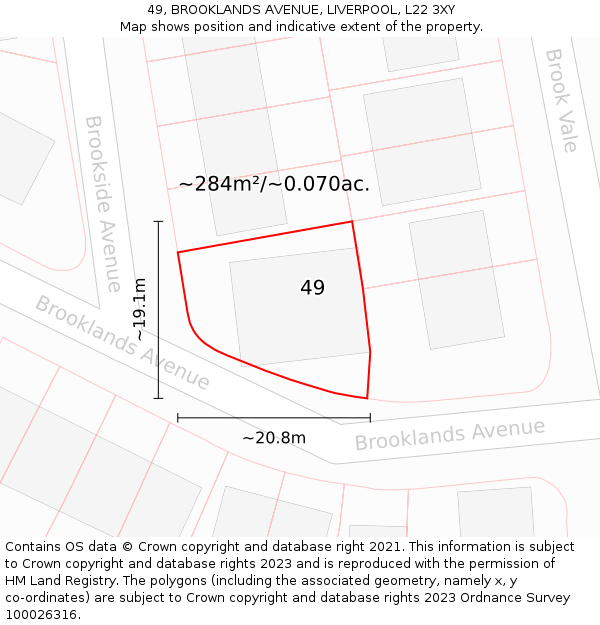 49, BROOKLANDS AVENUE, LIVERPOOL, L22 3XY: Plot and title map