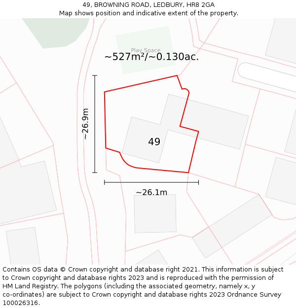 49, BROWNING ROAD, LEDBURY, HR8 2GA: Plot and title map