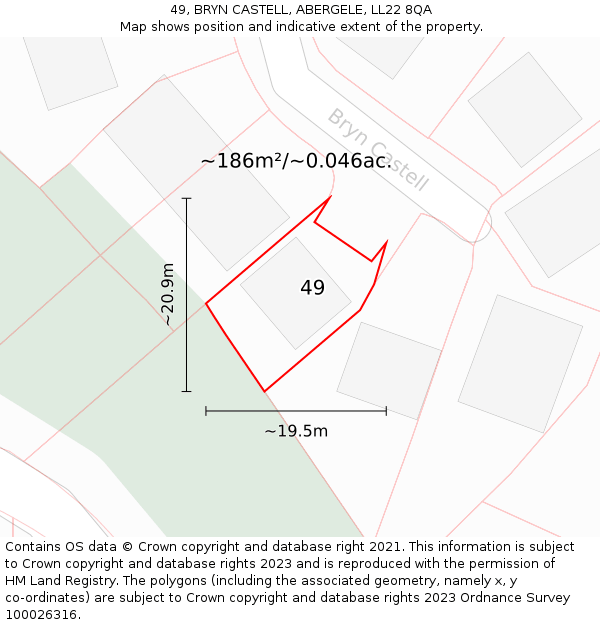 49, BRYN CASTELL, ABERGELE, LL22 8QA: Plot and title map