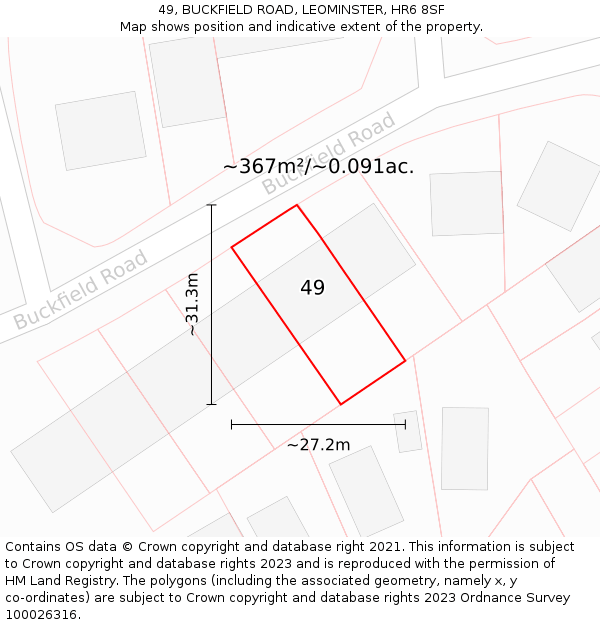 49, BUCKFIELD ROAD, LEOMINSTER, HR6 8SF: Plot and title map