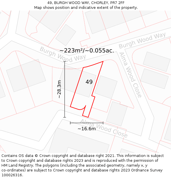 49, BURGH WOOD WAY, CHORLEY, PR7 2FF: Plot and title map