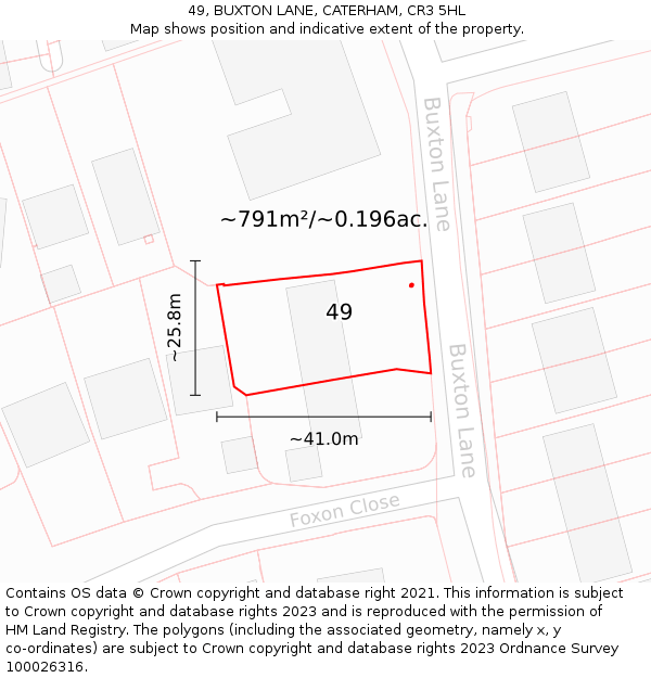 49, BUXTON LANE, CATERHAM, CR3 5HL: Plot and title map