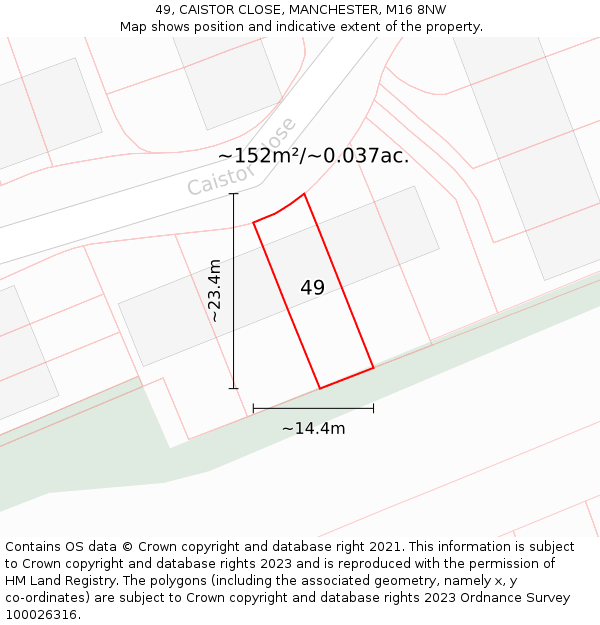 49, CAISTOR CLOSE, MANCHESTER, M16 8NW: Plot and title map