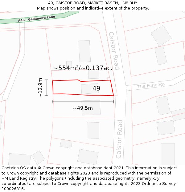 49, CAISTOR ROAD, MARKET RASEN, LN8 3HY: Plot and title map