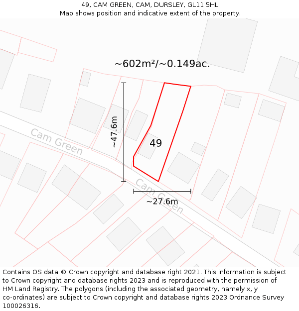 49, CAM GREEN, CAM, DURSLEY, GL11 5HL: Plot and title map