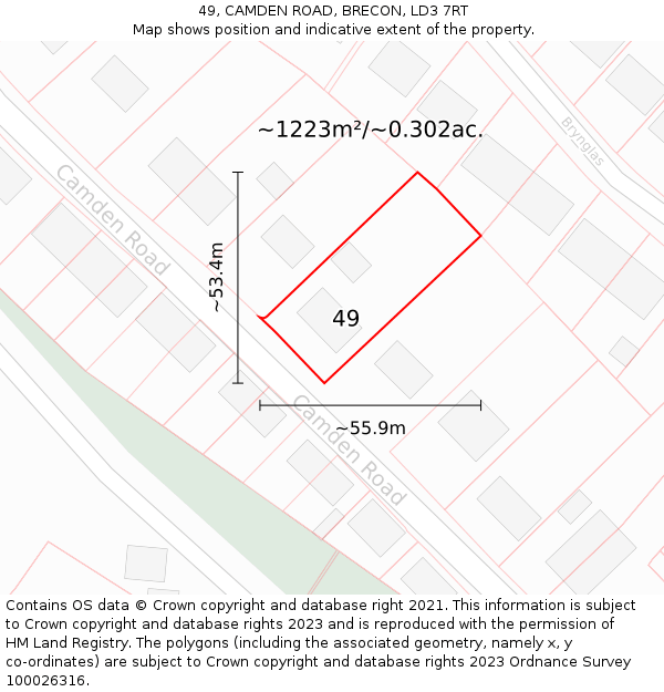 49, CAMDEN ROAD, BRECON, LD3 7RT: Plot and title map