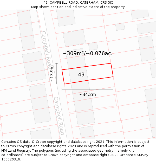 49, CAMPBELL ROAD, CATERHAM, CR3 5JQ: Plot and title map