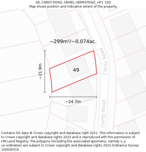 49, CARDY ROAD, HEMEL HEMPSTEAD, HP1 1SQ: Plot and title map