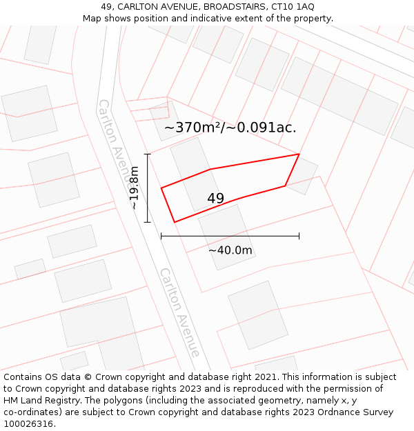 49, CARLTON AVENUE, BROADSTAIRS, CT10 1AQ: Plot and title map