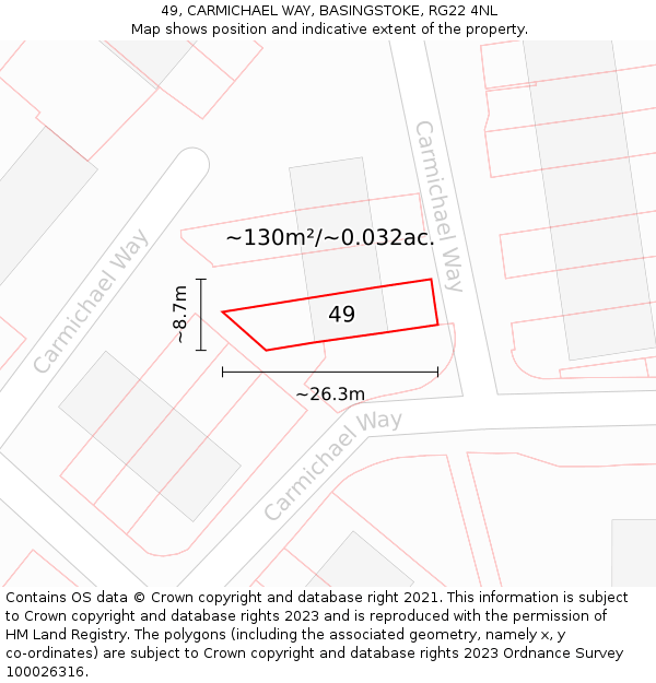 49, CARMICHAEL WAY, BASINGSTOKE, RG22 4NL: Plot and title map