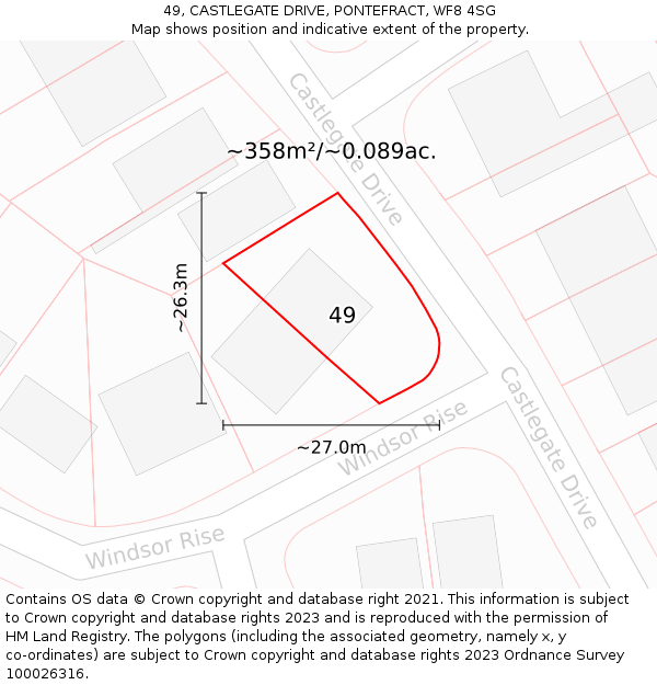 49, CASTLEGATE DRIVE, PONTEFRACT, WF8 4SG: Plot and title map