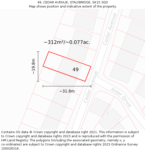 49, CEDAR AVENUE, STALYBRIDGE, SK15 3GD: Plot and title map