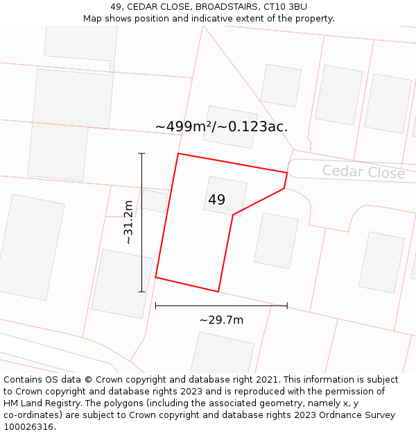 49, CEDAR CLOSE, BROADSTAIRS, CT10 3BU: Plot and title map