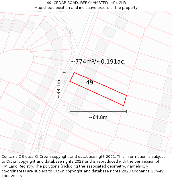 49, CEDAR ROAD, BERKHAMSTED, HP4 2LB: Plot and title map