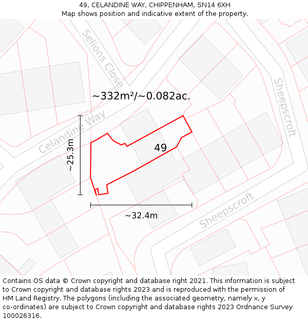 49, CELANDINE WAY, CHIPPENHAM, SN14 6XH: Plot and title map