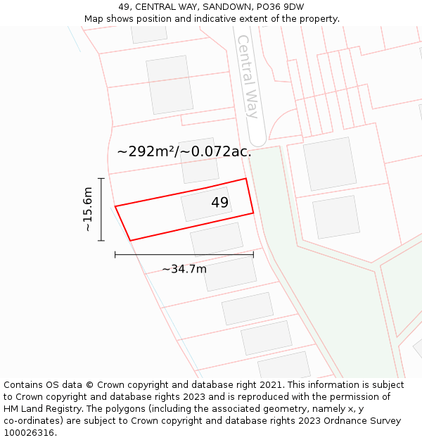 49, CENTRAL WAY, SANDOWN, PO36 9DW: Plot and title map