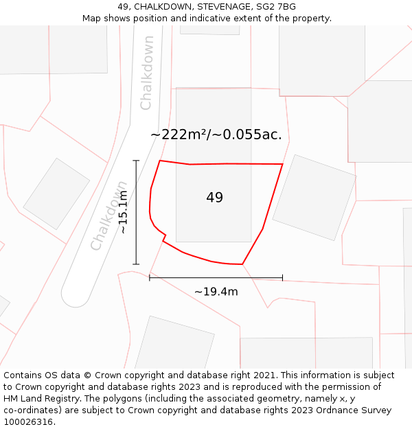 49, CHALKDOWN, STEVENAGE, SG2 7BG: Plot and title map