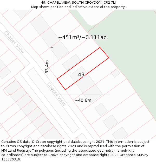 49, CHAPEL VIEW, SOUTH CROYDON, CR2 7LJ: Plot and title map