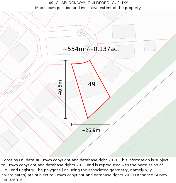49, CHARLOCK WAY, GUILDFORD, GU1 1XY: Plot and title map