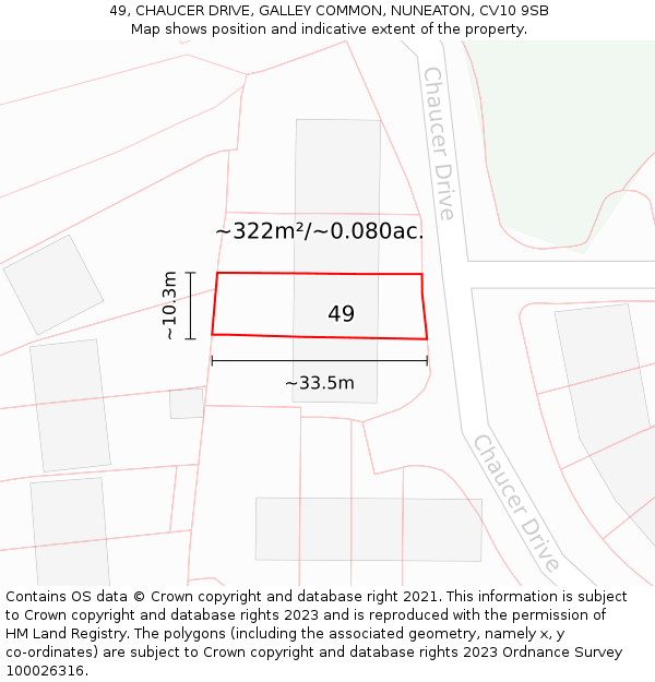49, CHAUCER DRIVE, GALLEY COMMON, NUNEATON, CV10 9SB: Plot and title map