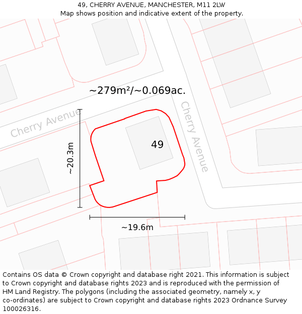 49, CHERRY AVENUE, MANCHESTER, M11 2LW: Plot and title map