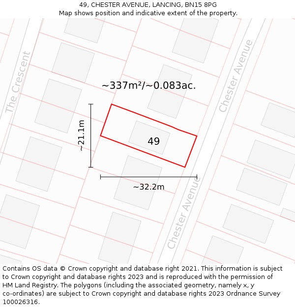 49, CHESTER AVENUE, LANCING, BN15 8PG: Plot and title map