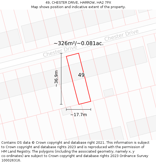 49, CHESTER DRIVE, HARROW, HA2 7PX: Plot and title map