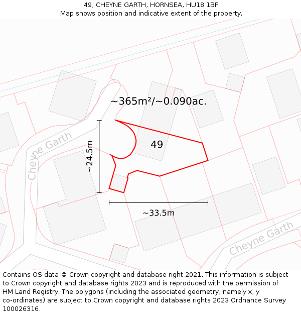 49, CHEYNE GARTH, HORNSEA, HU18 1BF: Plot and title map