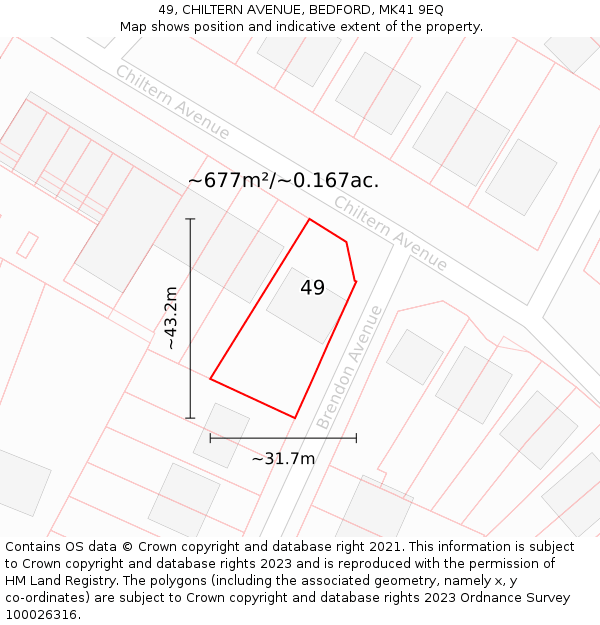 49, CHILTERN AVENUE, BEDFORD, MK41 9EQ: Plot and title map