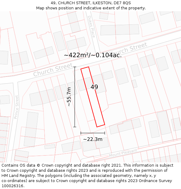 49, CHURCH STREET, ILKESTON, DE7 8QS: Plot and title map