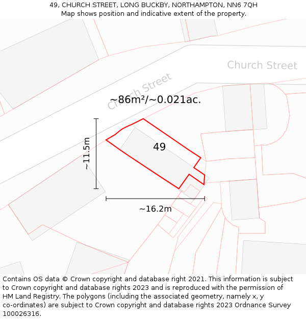 49, CHURCH STREET, LONG BUCKBY, NORTHAMPTON, NN6 7QH: Plot and title map