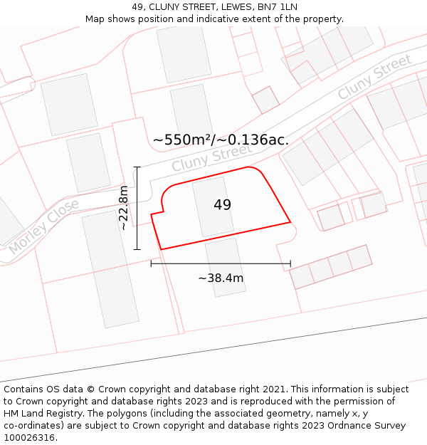 49, CLUNY STREET, LEWES, BN7 1LN: Plot and title map