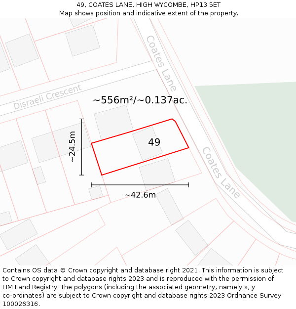 49, COATES LANE, HIGH WYCOMBE, HP13 5ET: Plot and title map