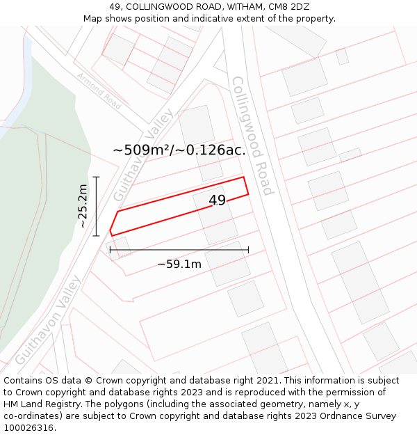 49, COLLINGWOOD ROAD, WITHAM, CM8 2DZ: Plot and title map