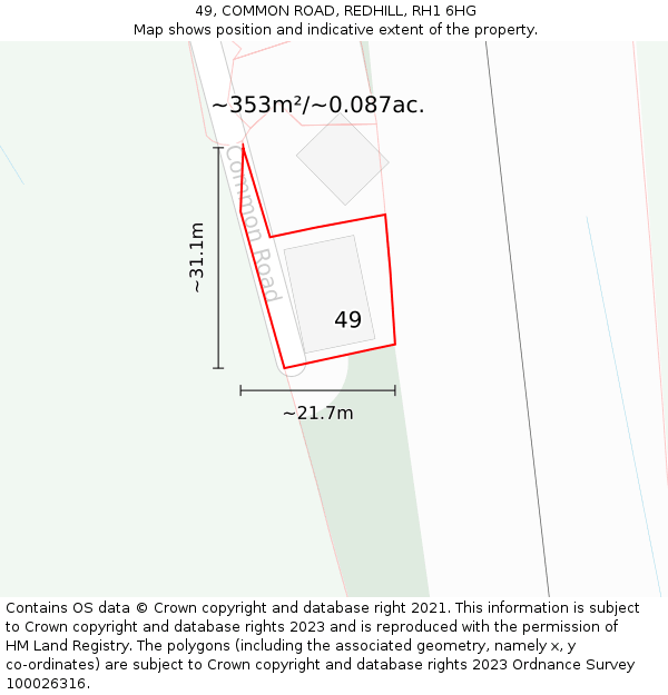 49, COMMON ROAD, REDHILL, RH1 6HG: Plot and title map