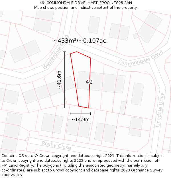 49, COMMONDALE DRIVE, HARTLEPOOL, TS25 2AN: Plot and title map