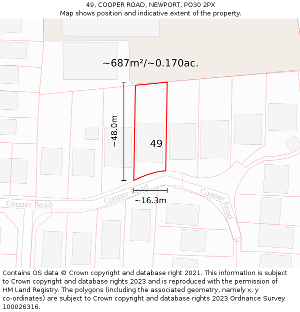49, COOPER ROAD, NEWPORT, PO30 2PX: Plot and title map