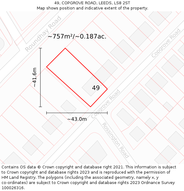 49, COPGROVE ROAD, LEEDS, LS8 2ST: Plot and title map