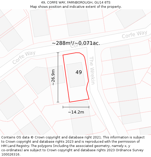 49, CORFE WAY, FARNBOROUGH, GU14 6TS: Plot and title map