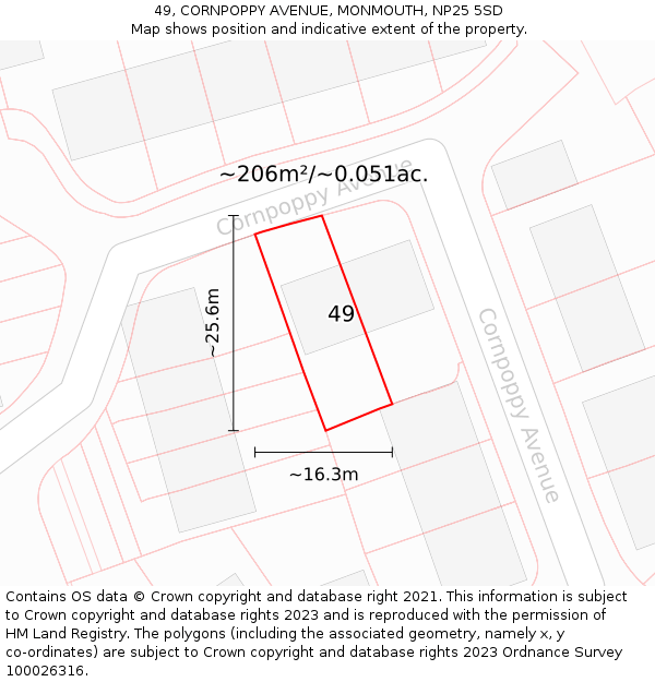 49, CORNPOPPY AVENUE, MONMOUTH, NP25 5SD: Plot and title map
