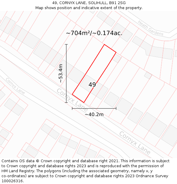 49, CORNYX LANE, SOLIHULL, B91 2SG: Plot and title map