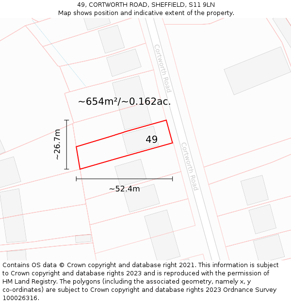 49, CORTWORTH ROAD, SHEFFIELD, S11 9LN: Plot and title map