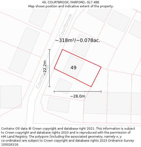 49, COURTBROOK, FAIRFORD, GL7 4BE: Plot and title map