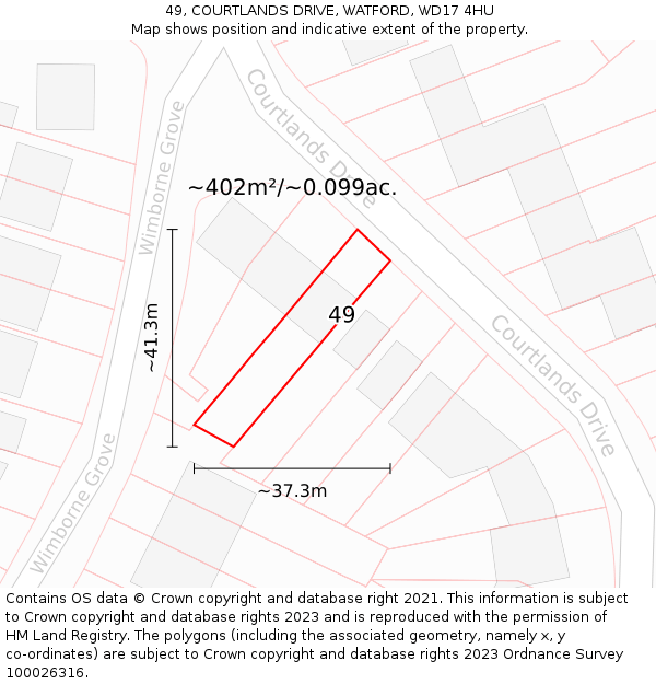 49, COURTLANDS DRIVE, WATFORD, WD17 4HU: Plot and title map