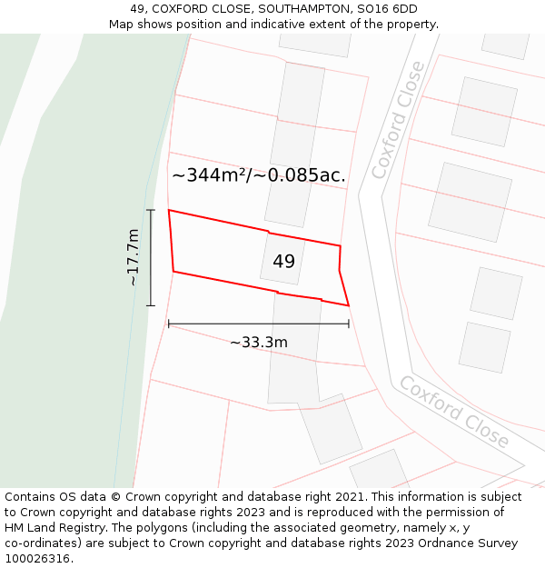 49, COXFORD CLOSE, SOUTHAMPTON, SO16 6DD: Plot and title map