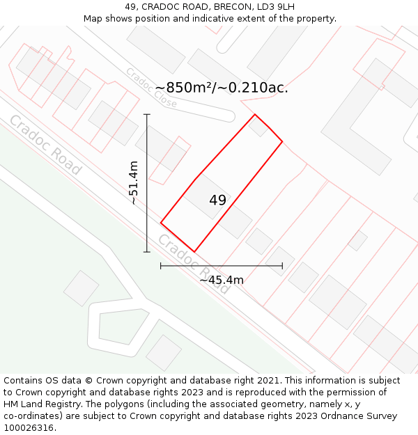 49, CRADOC ROAD, BRECON, LD3 9LH: Plot and title map